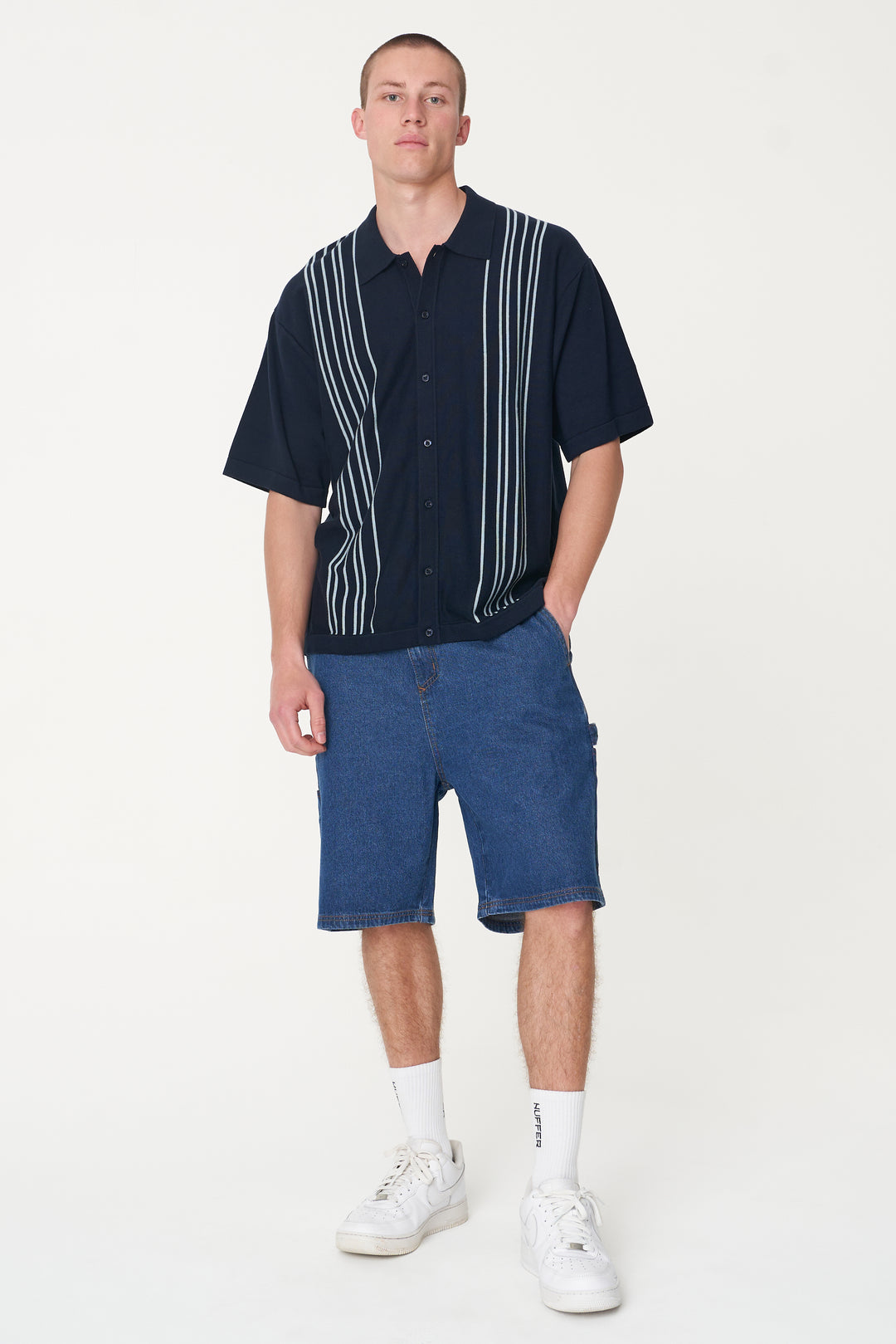 PIN SS KNIT SHIRT MIDNIGHT/BLUE HAZE – Huffer