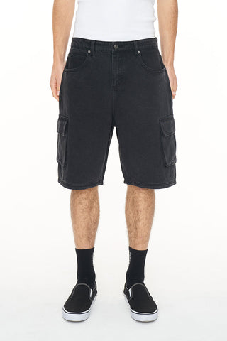 3D CARGO DENIM SHORT BLACK WASH