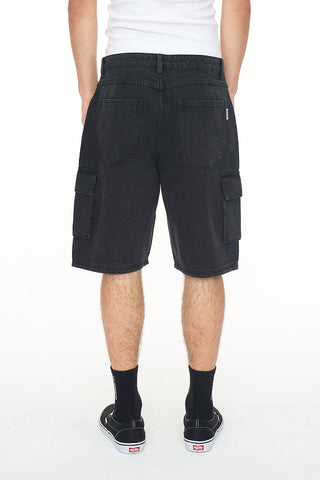 3D CARGO DENIM SHORT BLACK WASH