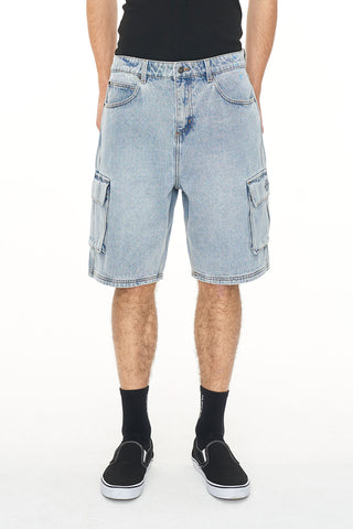 3D CARGO DENIM SHORT LIGHT WASH