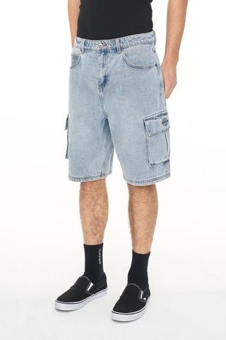 3D CARGO DENIM SHORT LIGHT WASH