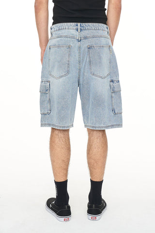 3D CARGO DENIM SHORT LIGHT WASH