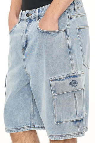 3D CARGO DENIM SHORT LIGHT WASH