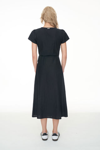 LIN-IN WRAP MIDI DRESS BLACK