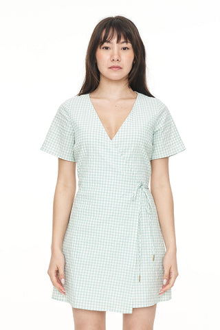 CATALINA WRAP MINI DRESS MINT/CHALK