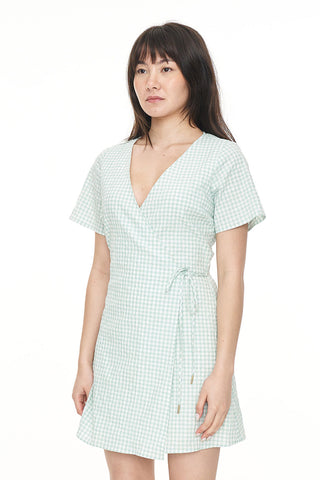 CATALINA WRAP MINI DRESS MINT/CHALK