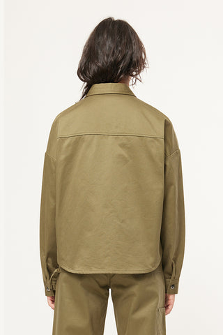 9 TO 5 DRILL CROP JKT OLIVE